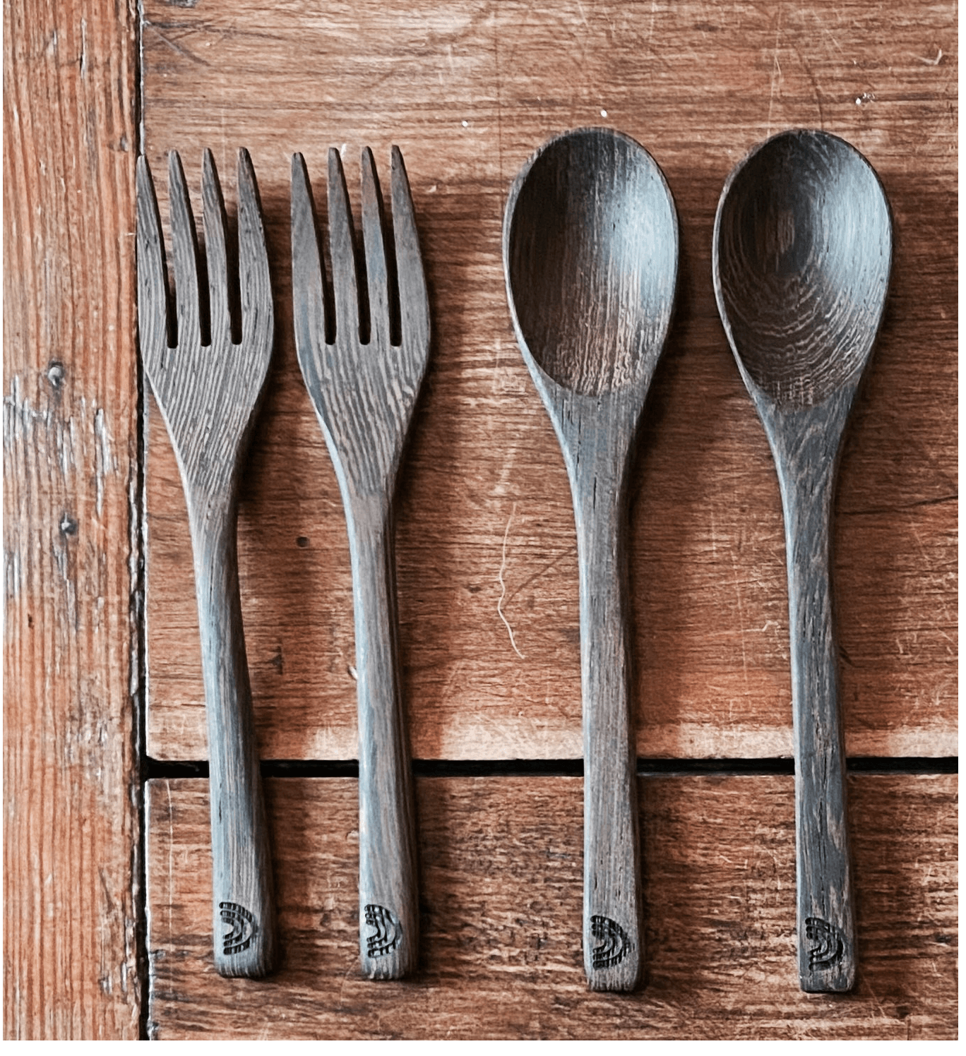 Dark Wood Boho Fork & Spoon Pack (4) - Coco Bowls | Organic Coconut Bowls | Bamboo Straws | Zero Waste Goods