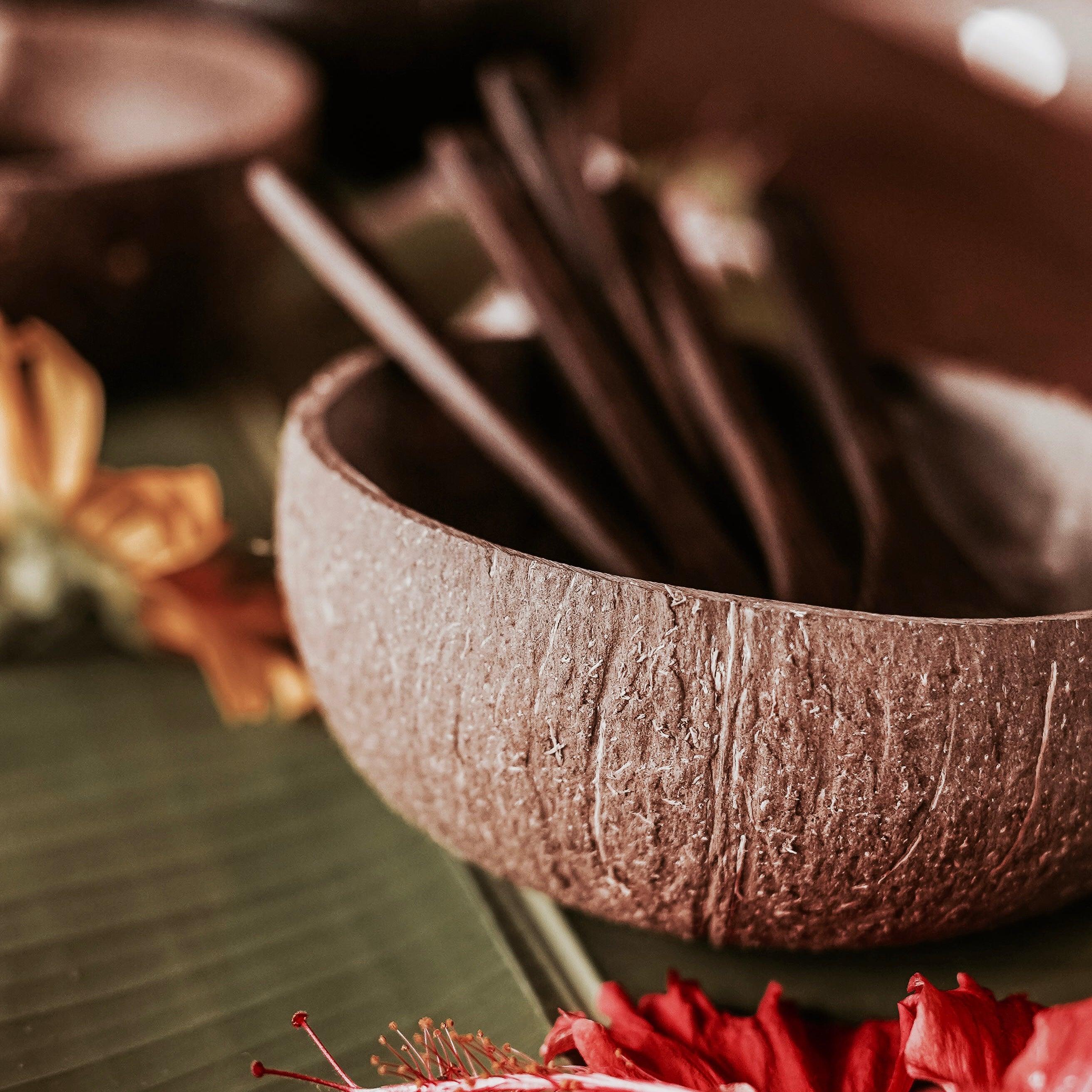 DIY Coconut | Natural Coconut Bowl | incl. (1) Dark Boho Spoon - Coco Bowls | Organic Coconut Bowls | Bamboo Straws | Zero Waste Goods
