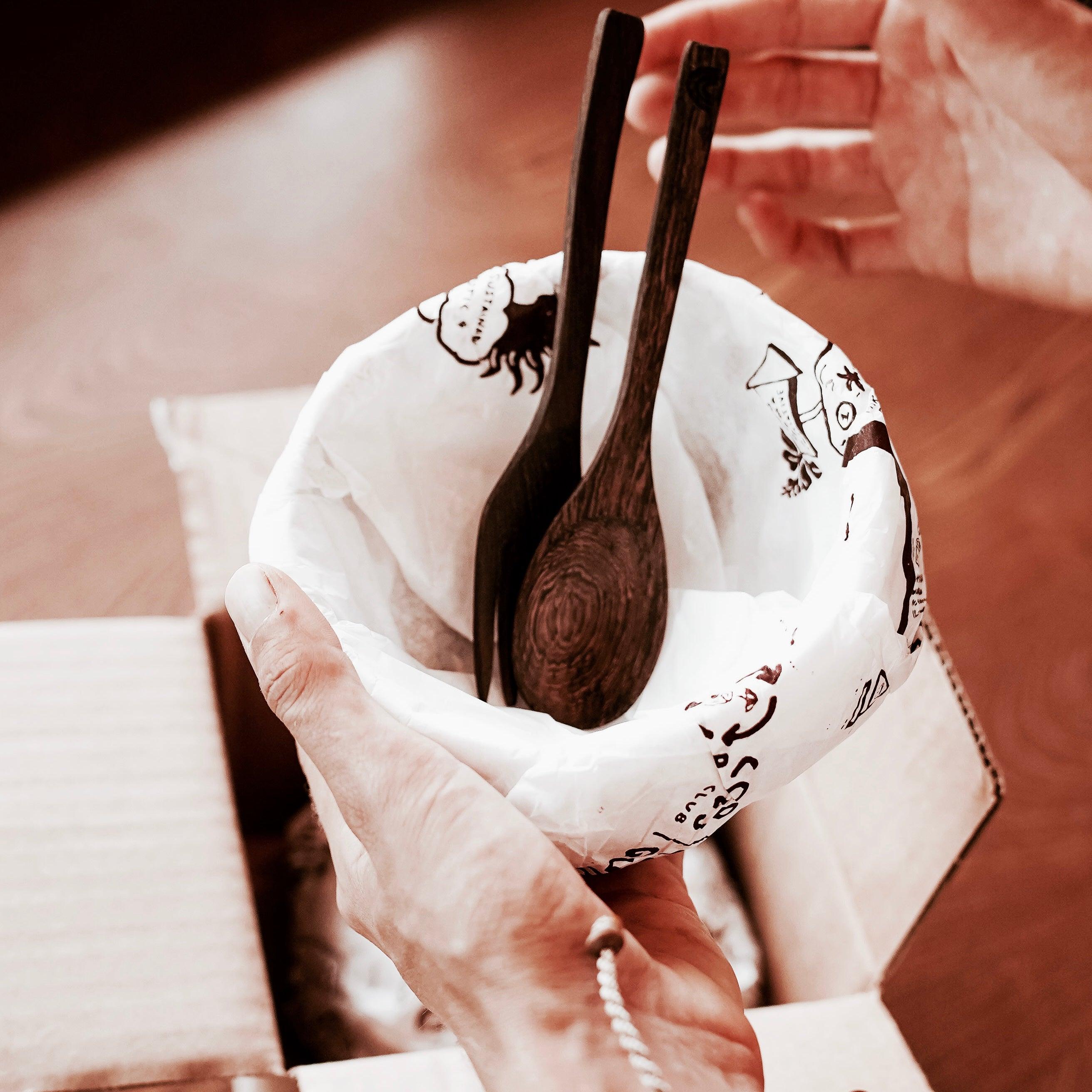 Dark Wood Boho Spoon Pack (4) - Coco Bowls | Organic Coconut Bowls | Bamboo Straws | Zero Waste Goods