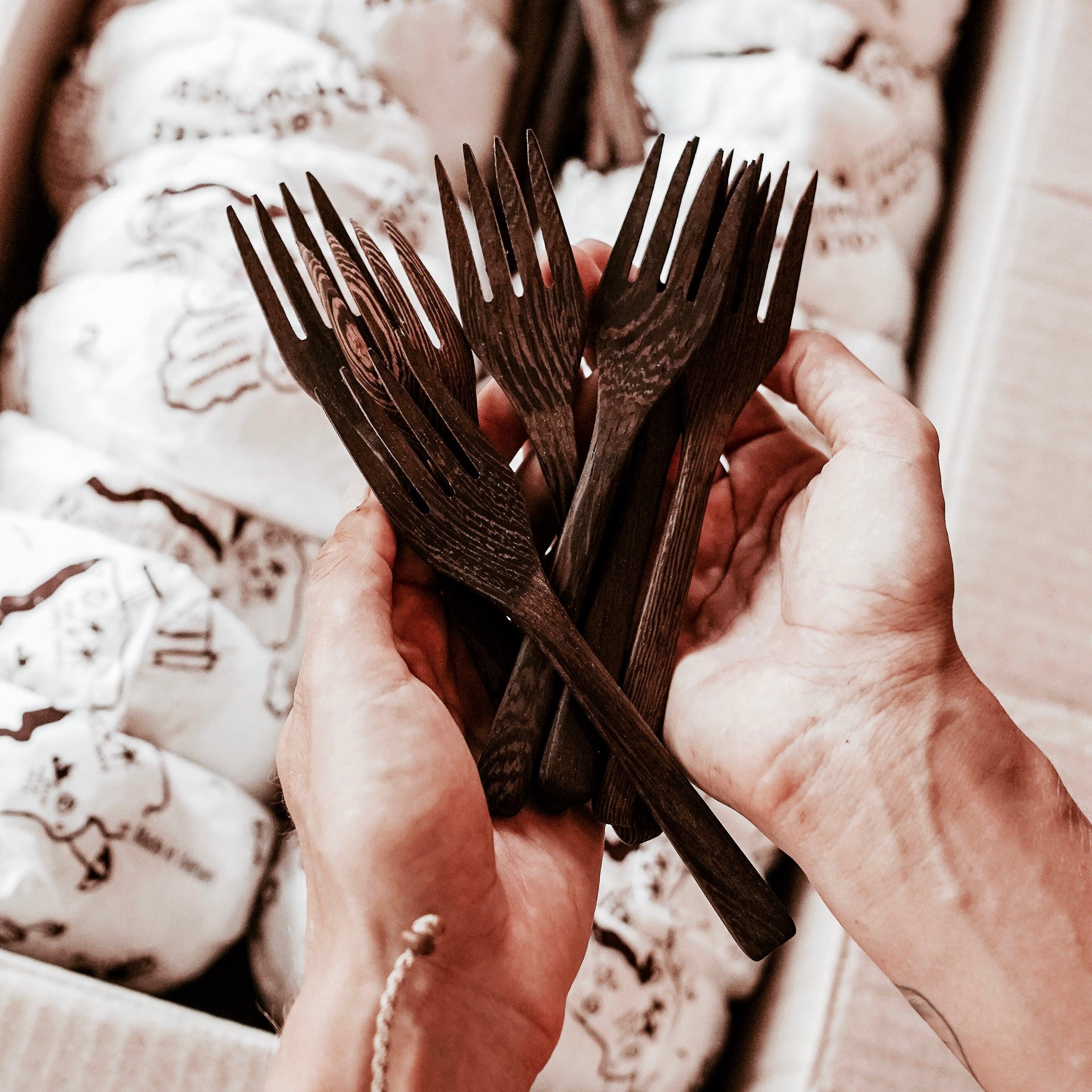 Dark Wood Boho Fork Pack (4) - Coco Bowls | Organic Coconut Bowls | Bamboo Straws | Zero Waste Goods