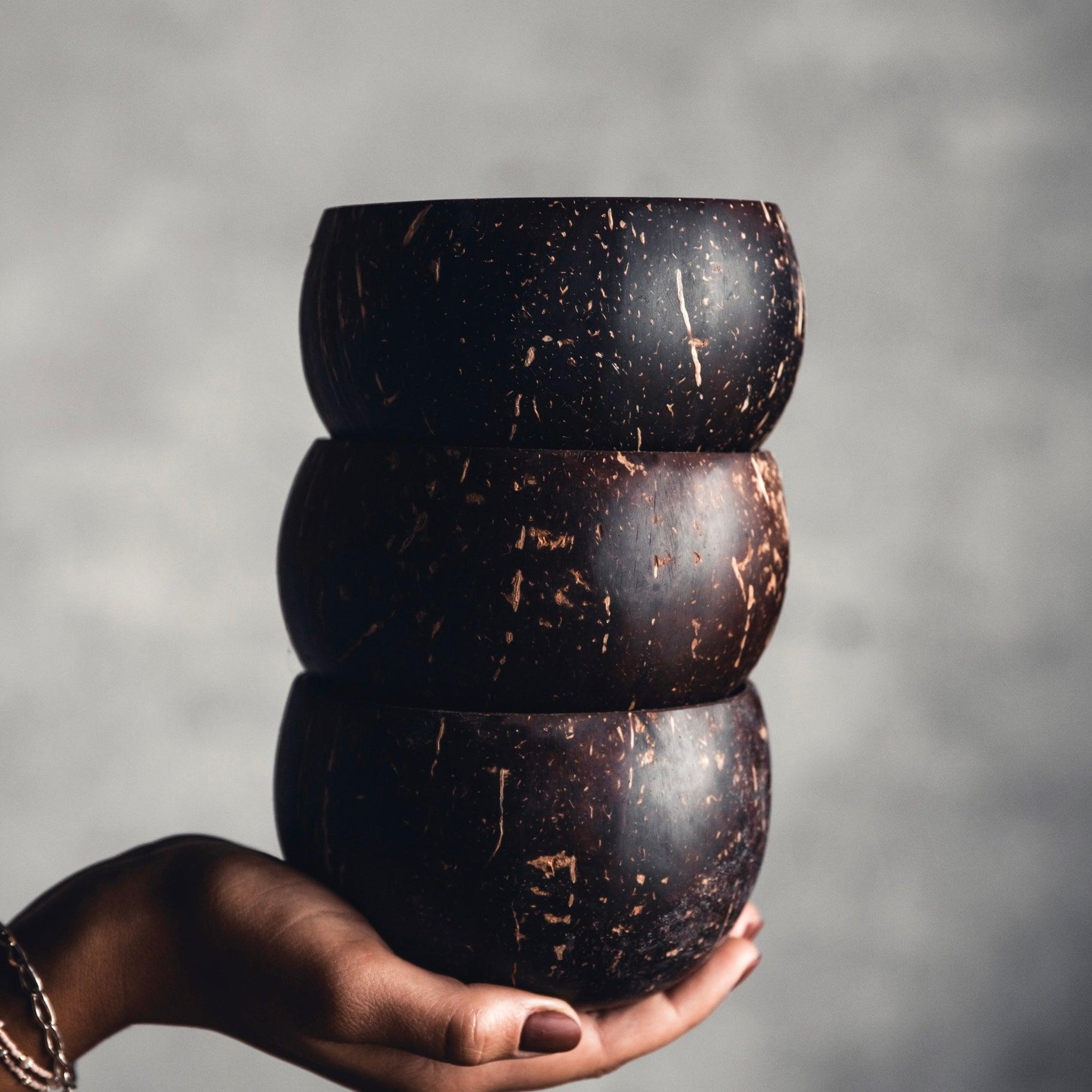 Jumbo Organic Coconut Bowl | Incl. 1 Dark Boho Spoon - Coco Bowls | Organic Coconut Bowls | Bamboo Straws | Zero Waste Goods